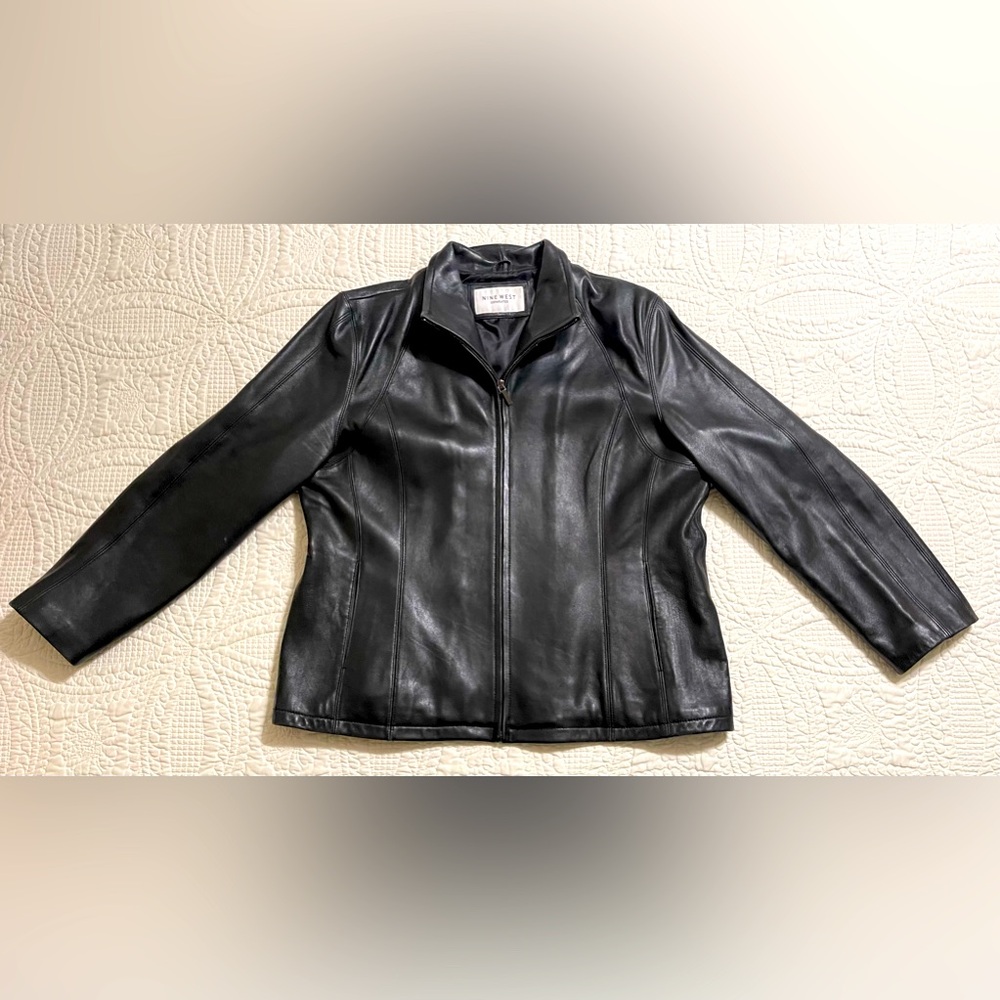 Nine West Black Womens XL Leather Jacket Coat